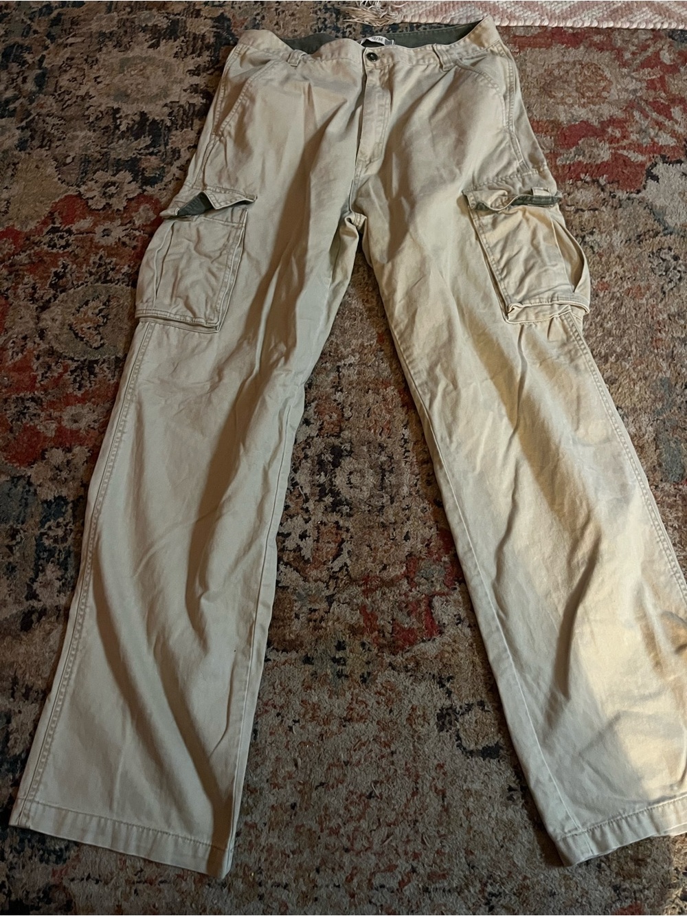 Plugg Beige Cargo Pants with Green Pocket Accents